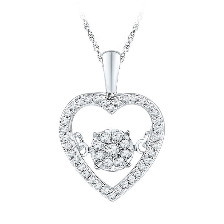 10kt White Gold Women's Diamond Cluster Moving Twinkle Heart Pendant 1/5 ctw - view 2