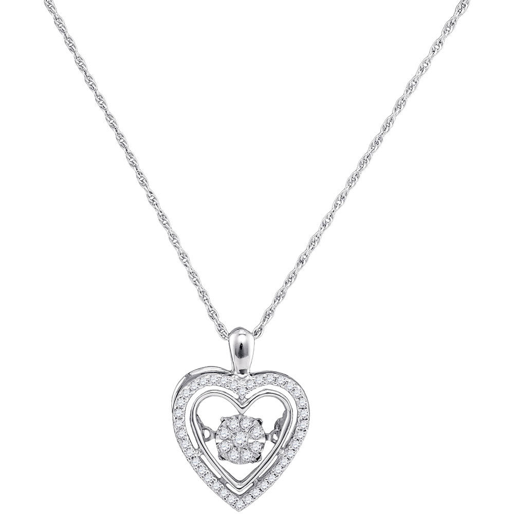 10kt White Gold Women's Diamond Moving Twinkle Heart Pendant 1/4 ctw