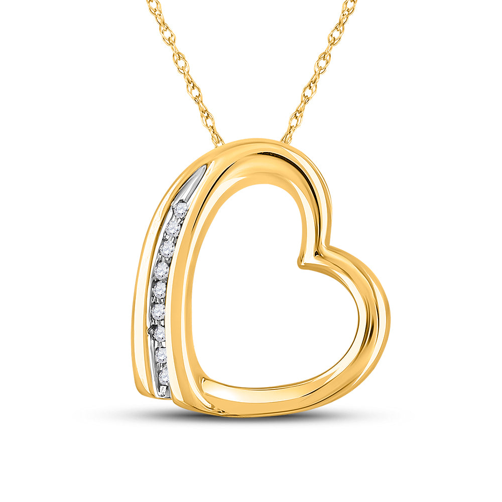 10kt Yellow Gold Women's Round Diamond Heart Pendant .03 ctw