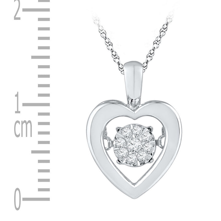 10kt White Gold Women's Diamond Moving Twinkle Cluster Heart Pendant 1/12 ctw