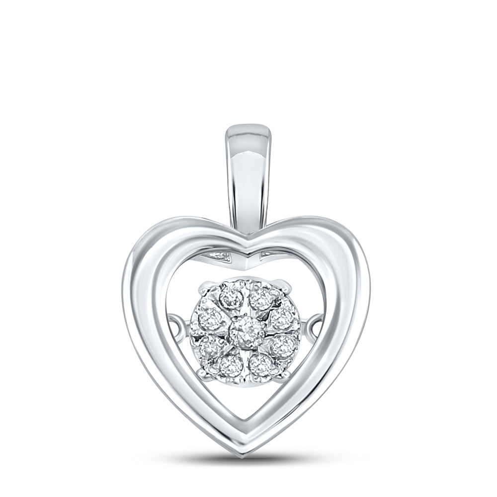 10kt White Gold Women's Diamond Moving Twinkle Cluster Heart Pendant 1/12 ctw - view 2