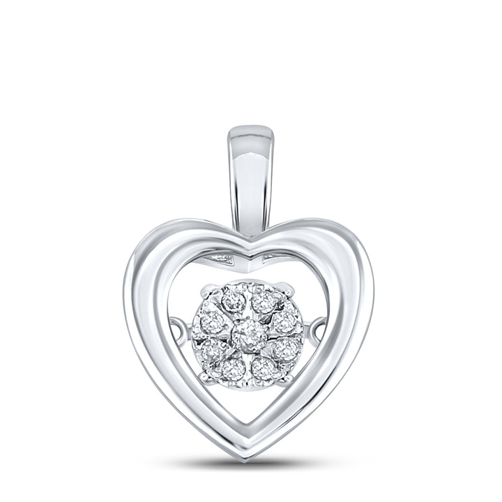 10kt White Gold Women's Diamond Moving Twinkle Cluster Heart Pendant 1/12 ctw - view 2