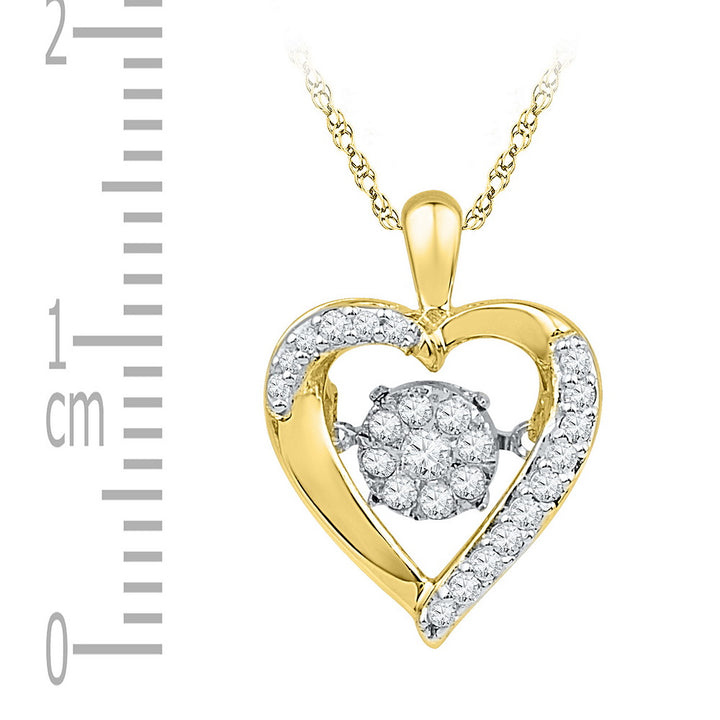 10kt Yellow Gold Women's Diamond Moving Twinkle Heart Pendant 1/6 ctw