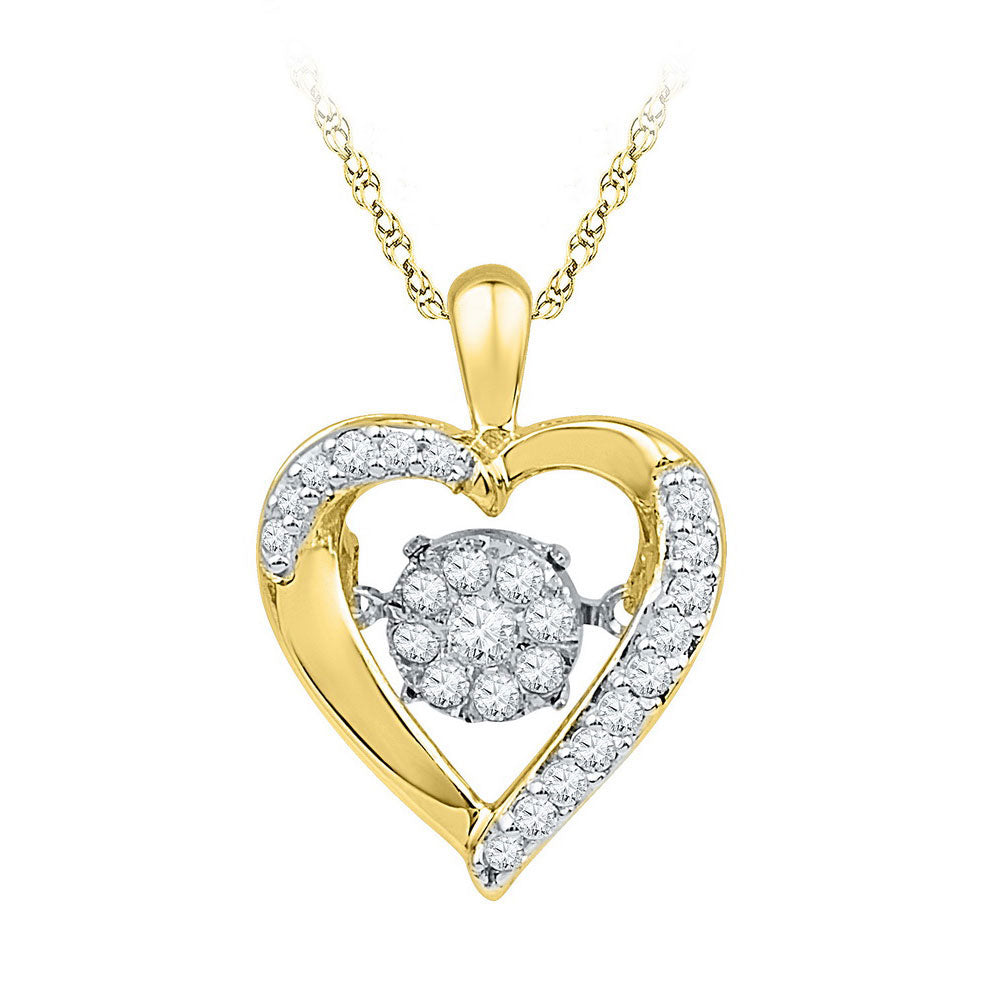 10kt Yellow Gold Women's Diamond Moving Twinkle Heart Pendant 1/6 ctw - view 2