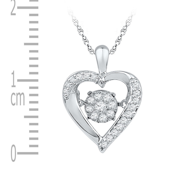 10kt White Gold Women's Moving Twinkle Diamond Heart Pendant 1/6 ctw