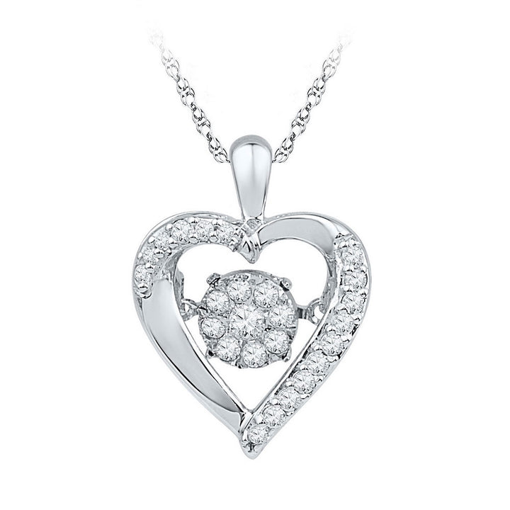 10kt White Gold Women's Moving Twinkle Diamond Heart Pendant 1/6 ctw - view 2