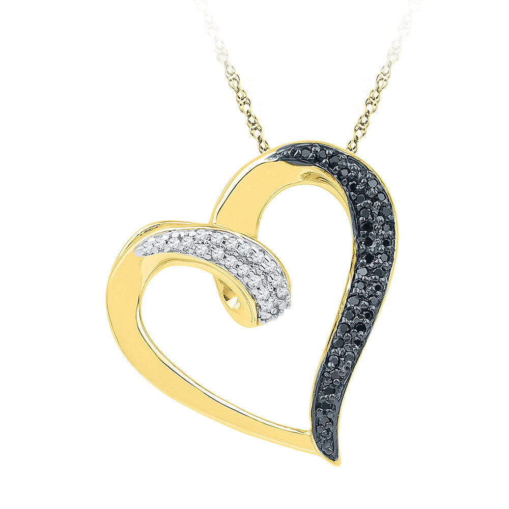 10kt Yellow Gold Women's Black Color Enhanced Diamond Heart Pendant 1/6 ctw
