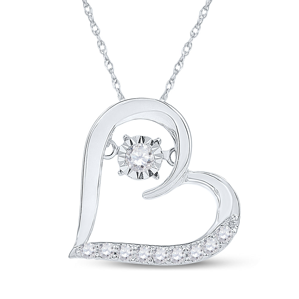 10kt White Gold Women's Moving Twinkle Diamond Heart Pendant 1/8 ctw