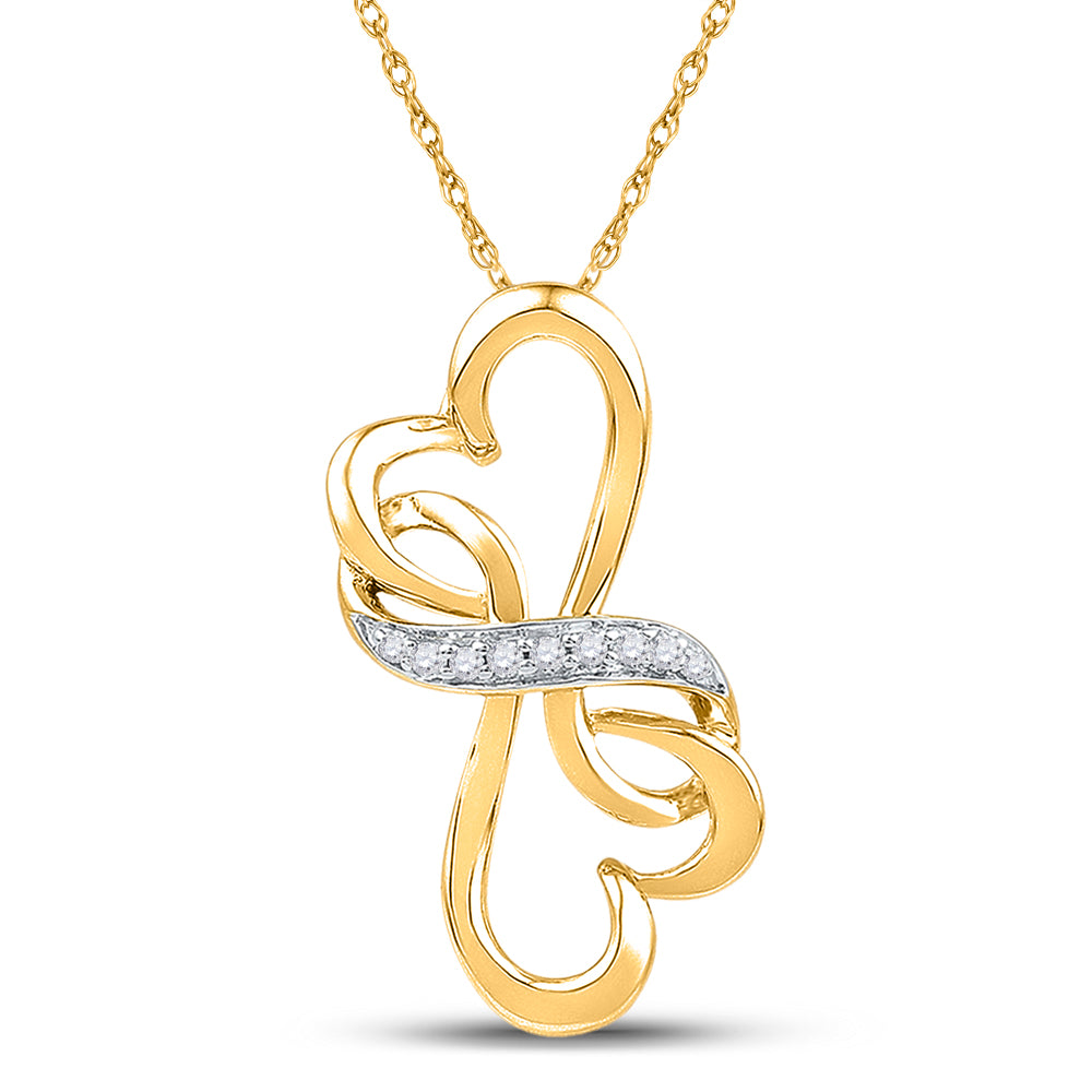 10kt Yellow Gold Women's Diamond Double Heart Pendant 1/20 ctw