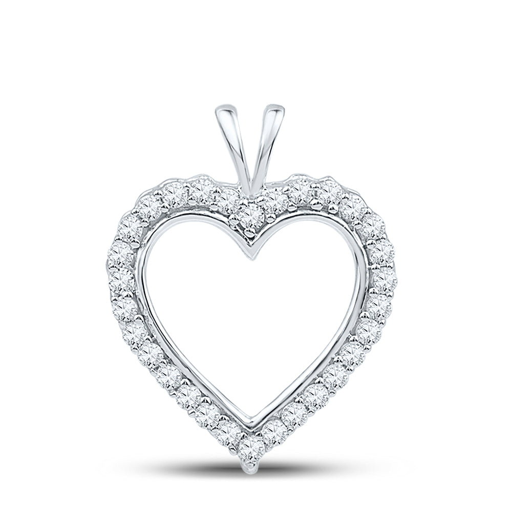 10kt White Gold Women's Diamond Heart Outline Pendant 1/4 ctw