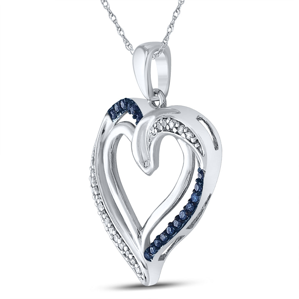 10kt White Gold Women's Blue Color Enhanced Diamond Heart Pendant 1/6 ctw