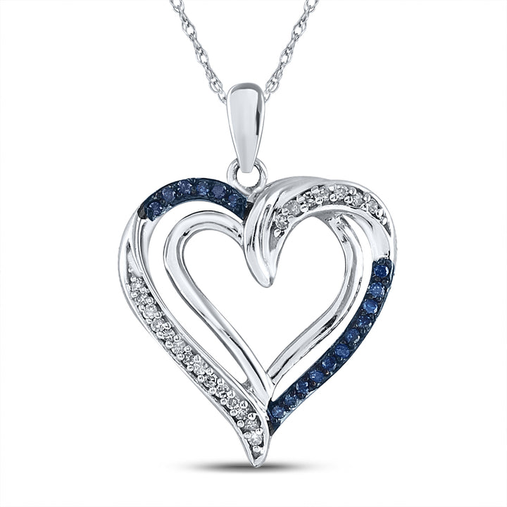10kt White Gold Women's Blue Color Enhanced Diamond Heart Pendant 1/6 ctw - view 2