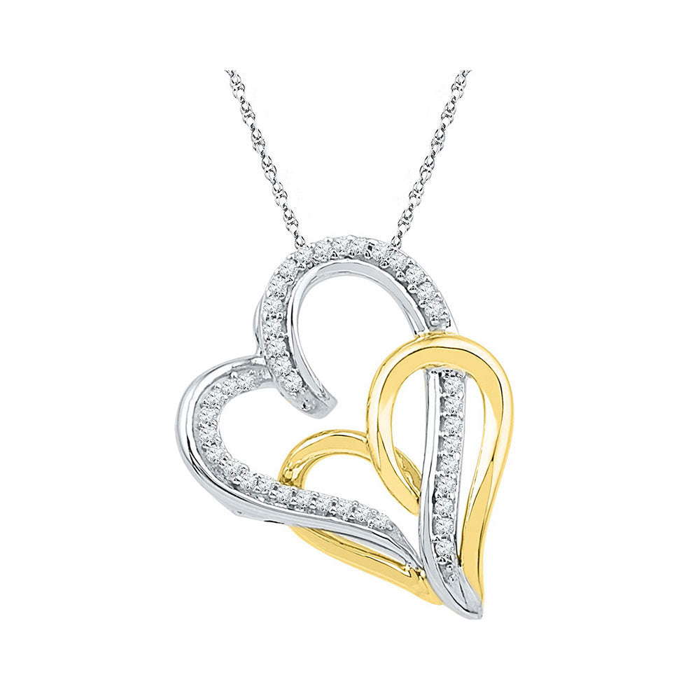 10kt White Gold Women's Diamond Two-tone Double Joined Hearts Pendant 1/6 ctw
