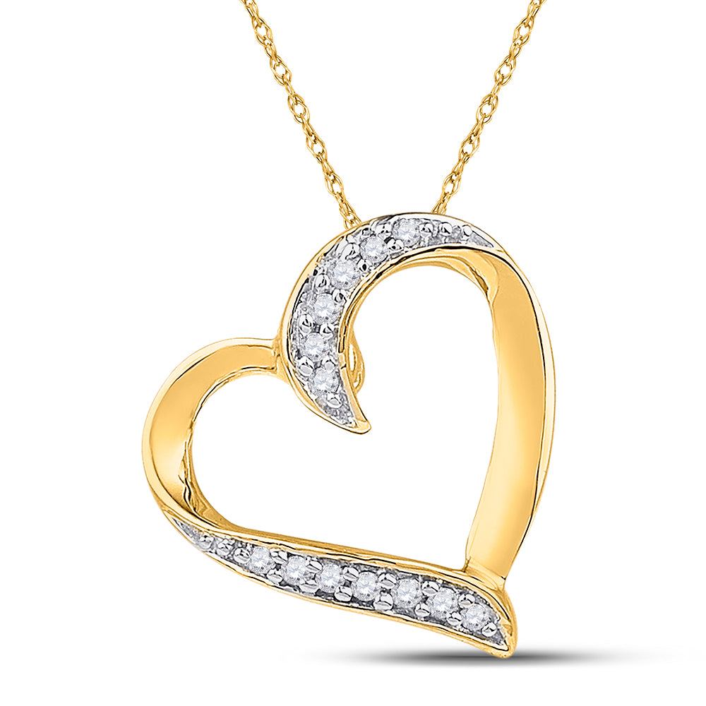 10kt Yellow Gold Women's Round Diamond Heart Pendant 1/20 ctw