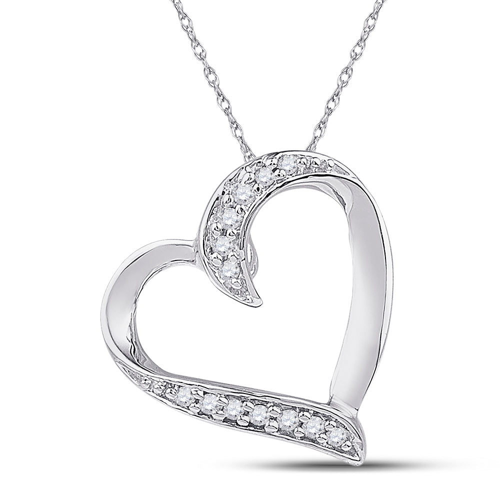 10kt White Gold Women's Round Diamond Heart Pendant 1/20 ctw