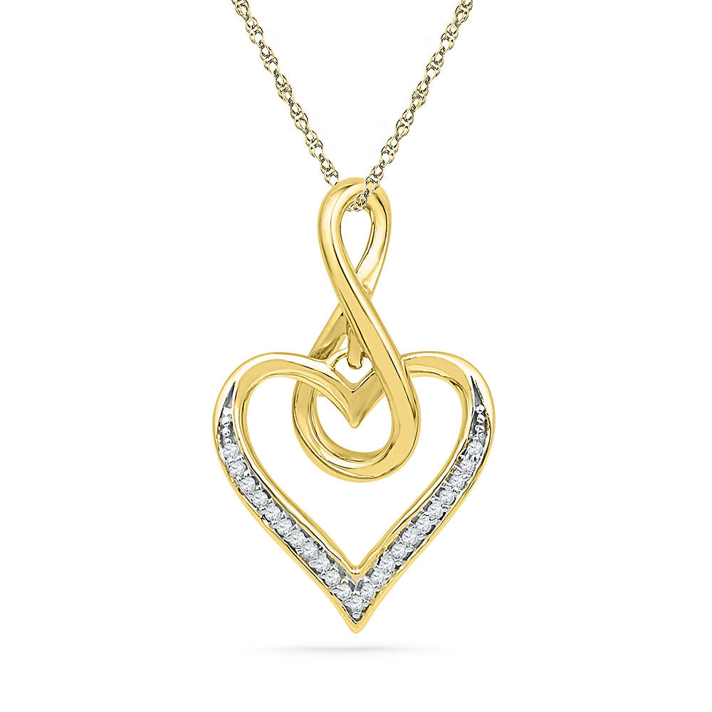 10kt Yellow Gold Women's Diamond Infinity Heart Pendant 1/12 ctw