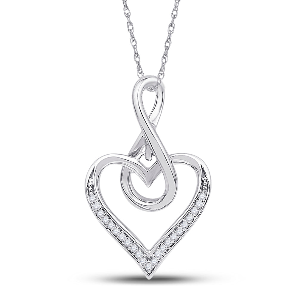 10kt White Gold Women's Diamond Infinity Heart Pendant 1/12 ctw