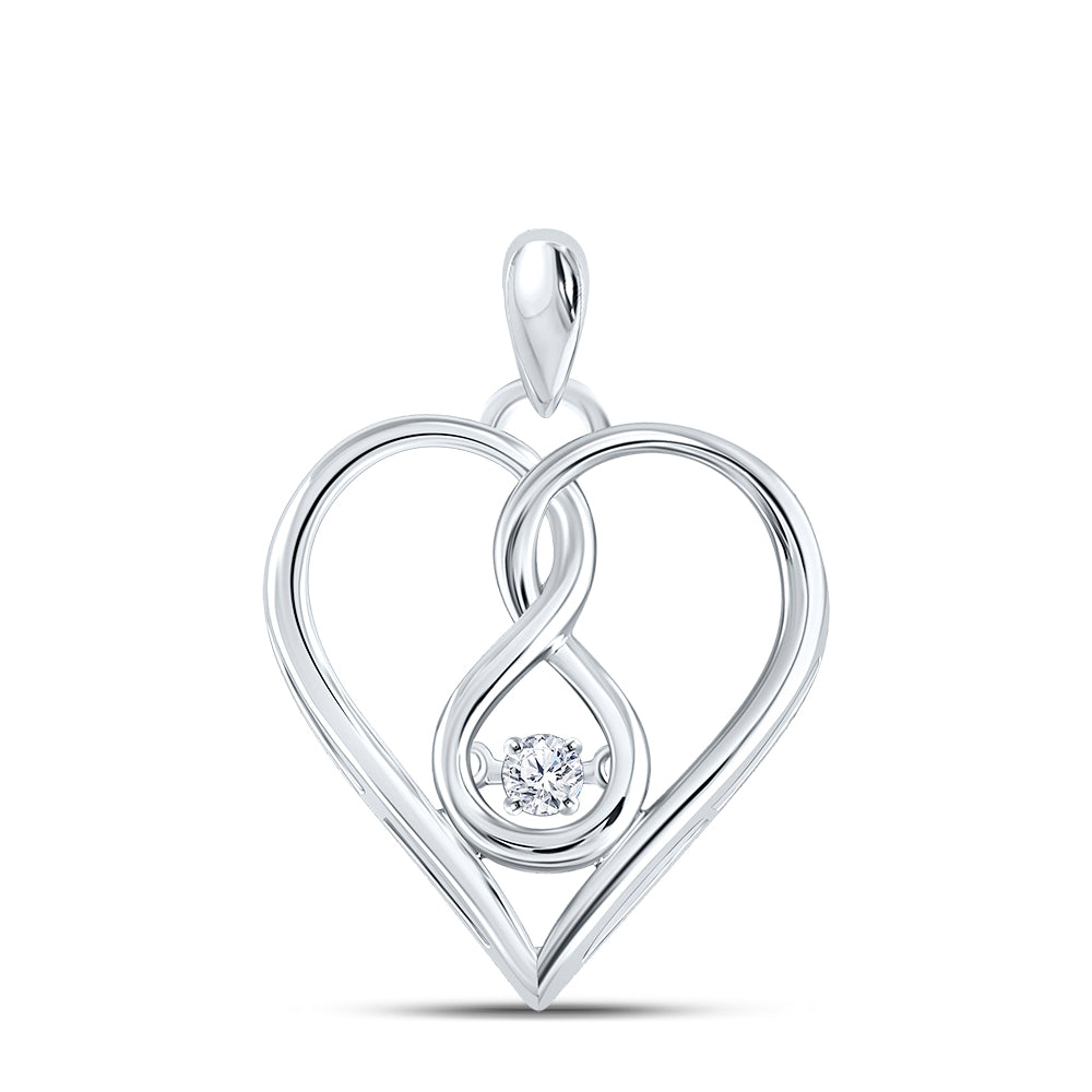 10kt White Gold Women's Moving Diamond Heart Pendant 1/20 ctw