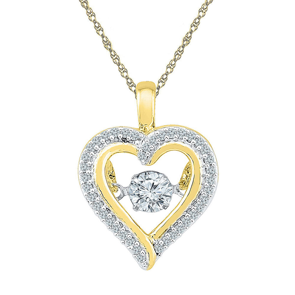 10kt Yellow Gold Women's Moving Twinkle Diamond Heart Outline Pendant 1/4 ctw