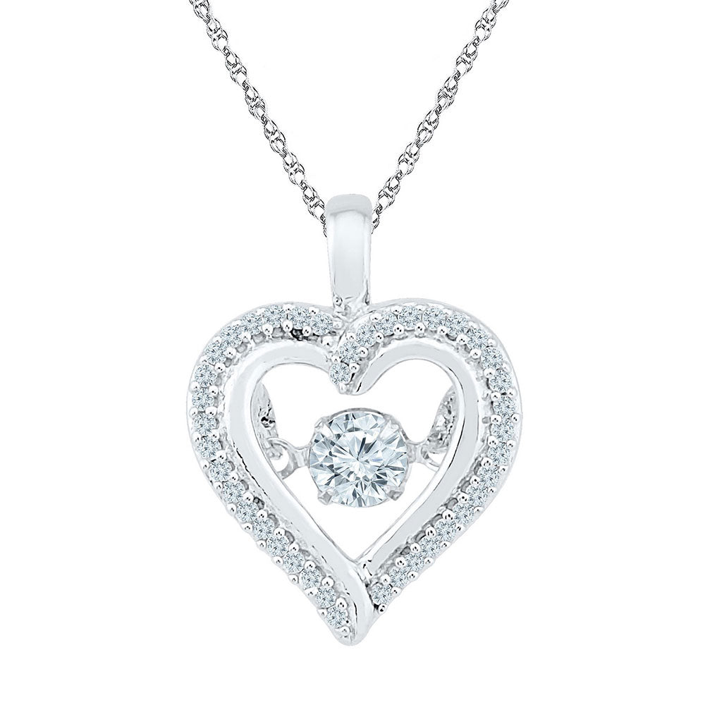 10kt White Gold Women's Moving Twinkle Diamond Heart Outline Pendant 1/4 ctw