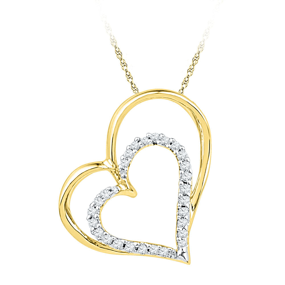 10kt Yellow Gold Women's Diamond Double Heart Outline Pendant 1/8 ctw