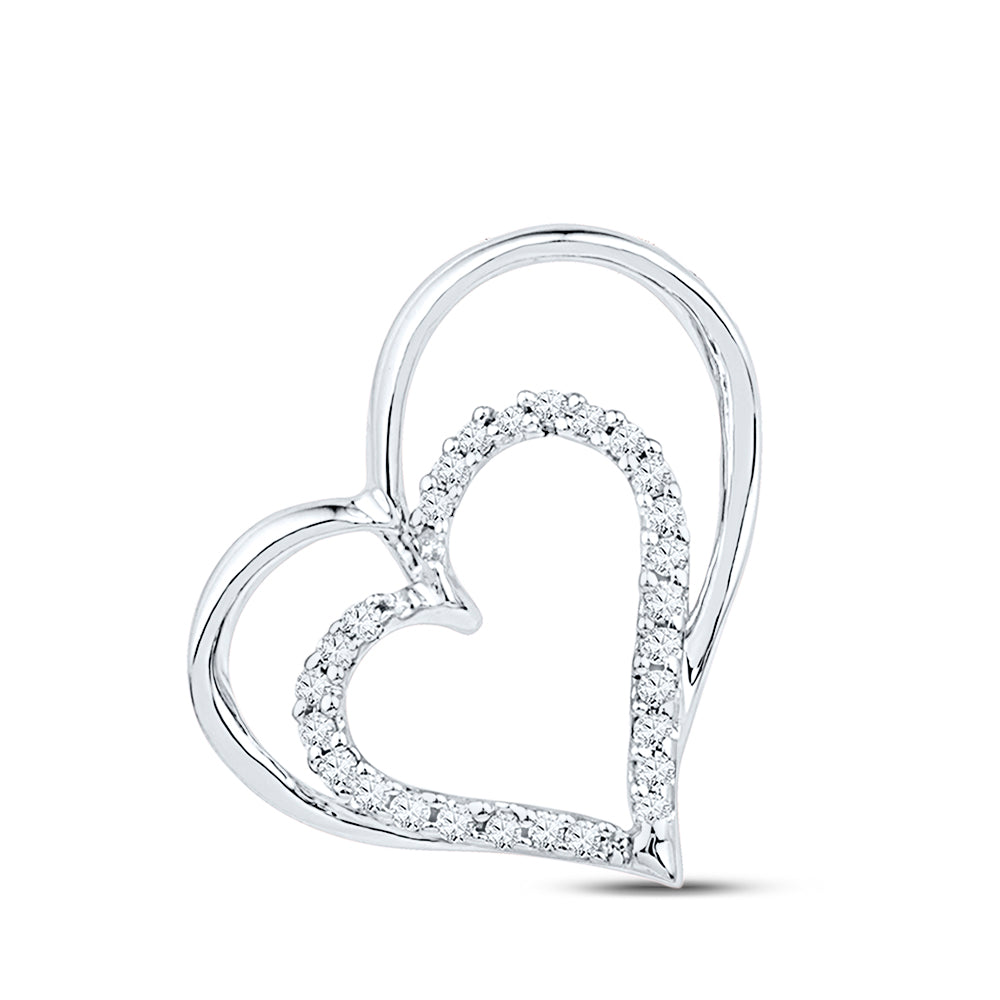 10kt White Gold Women's Diamond Double Heart Outline Pendant 1/8 ctw