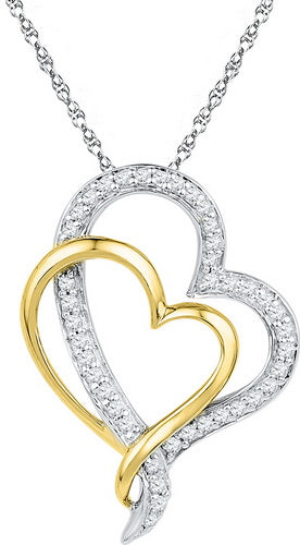 10kt Two-tone Gold Women's Diamond Heart Pendant 1/3 ctw
