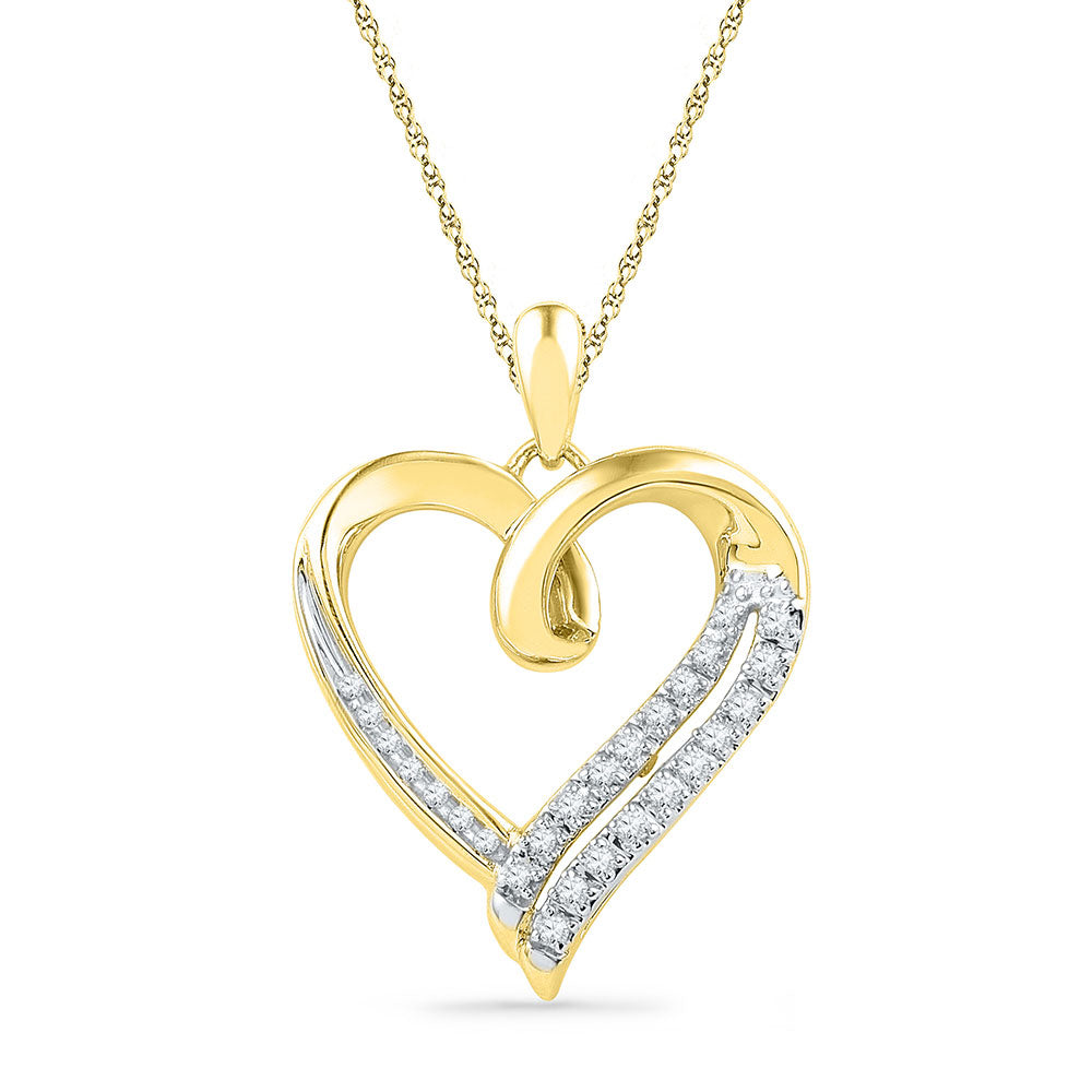 10kt Yellow Gold Women's Diamond Heart Outline Pendant 1/10 ctw
