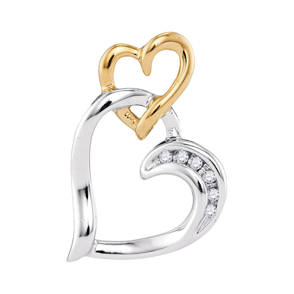 10kt Two-tone White Yellow Gold Women's Diamond Heart Pendant .03 ctw
