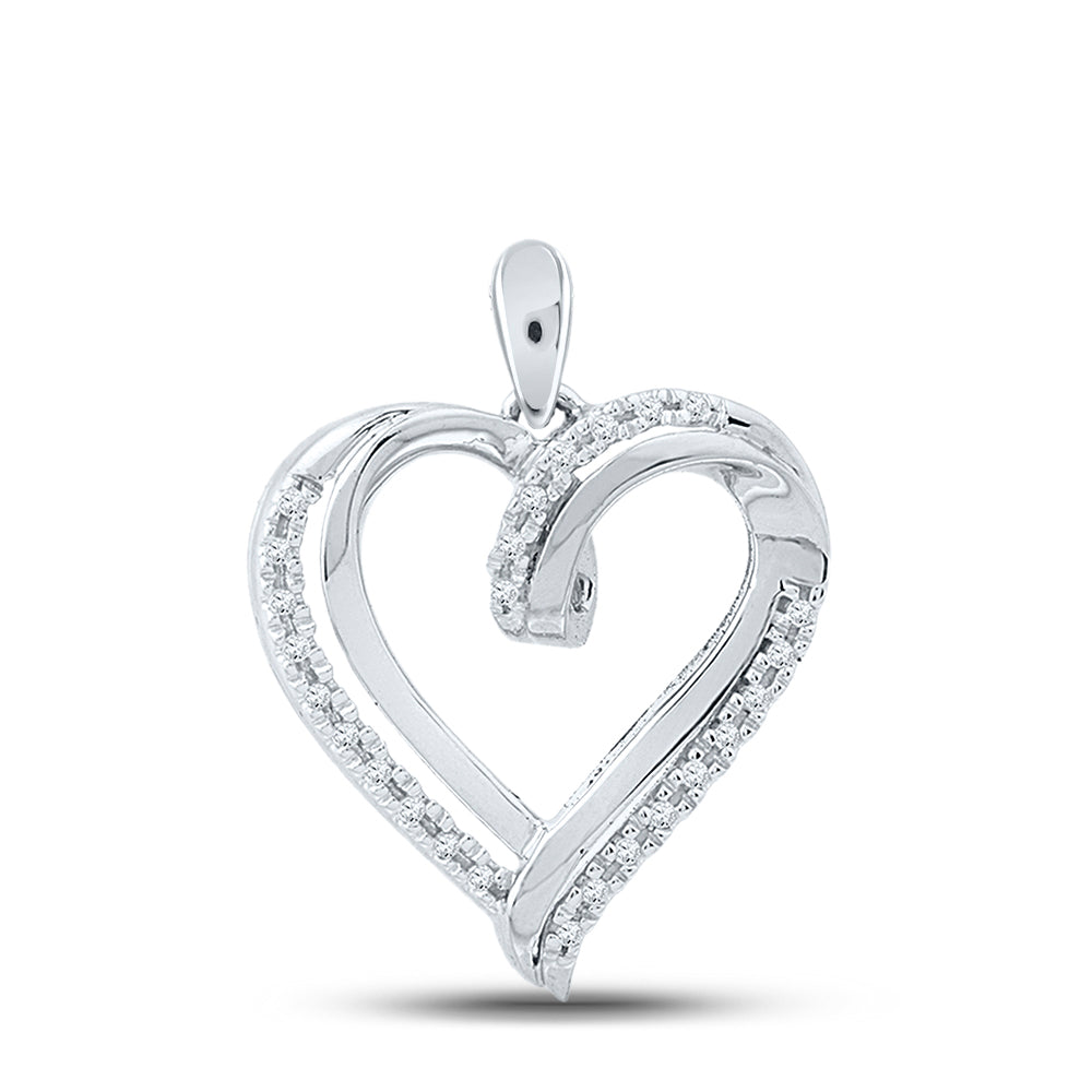 10kt White Gold Women's Round Diamond Heart Pendant 1/10 ctw