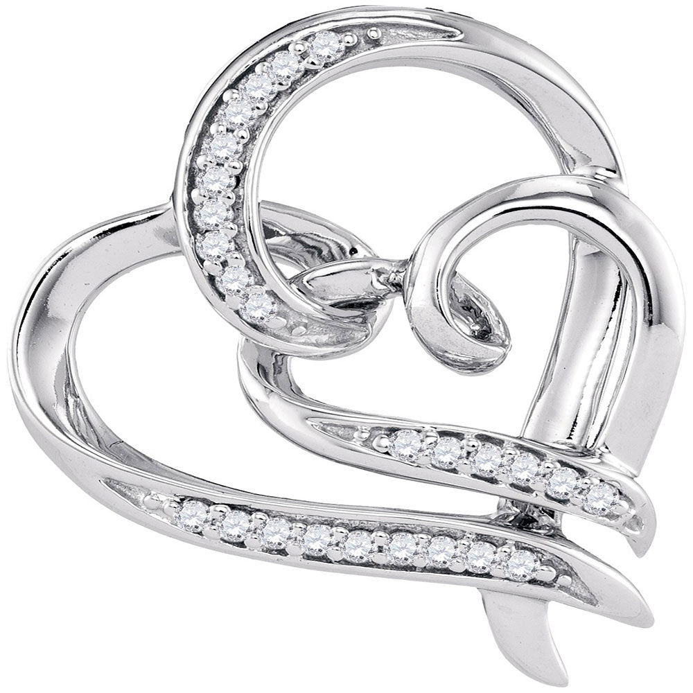 10kt White Gold Women's Diamond Linked Double Heart Pendant 1/10 ctw