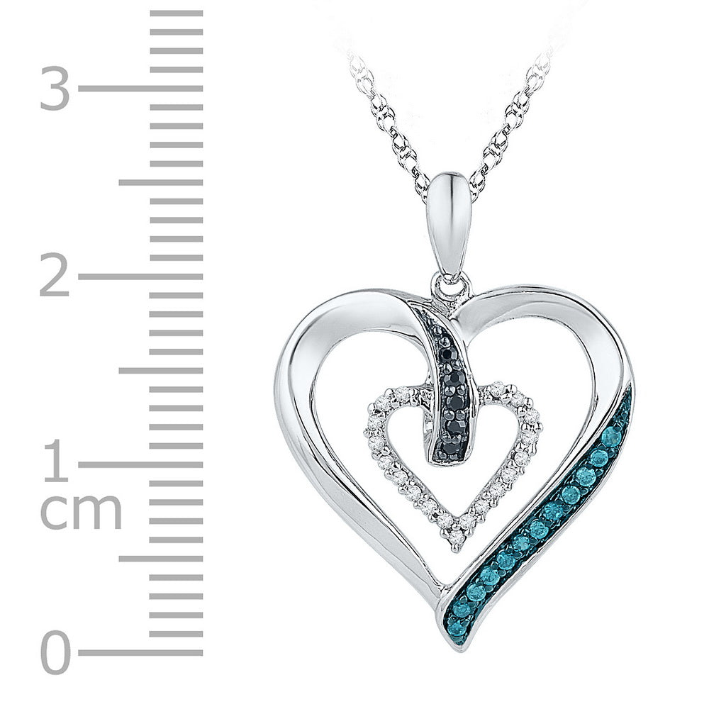10kt White Gold Women's Black Blue Color Enhanced Diamond Heart Pendant 1/6 ctw