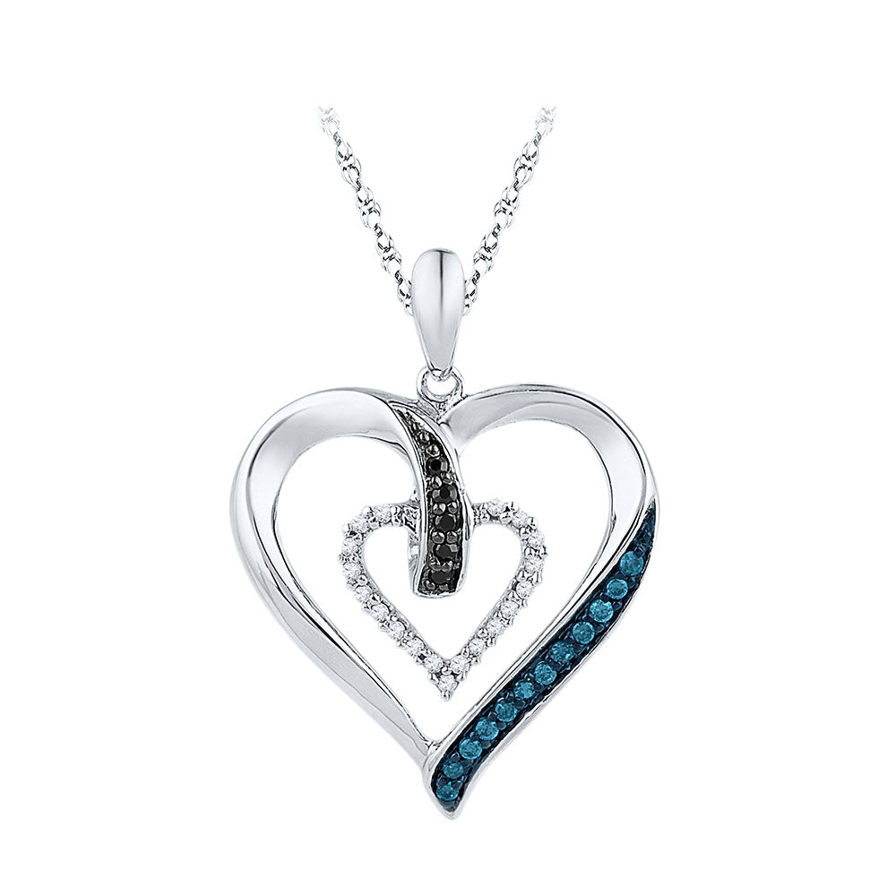 10kt White Gold Women's Black Blue Color Enhanced Diamond Heart Pendant 1/6 ctw - view 2