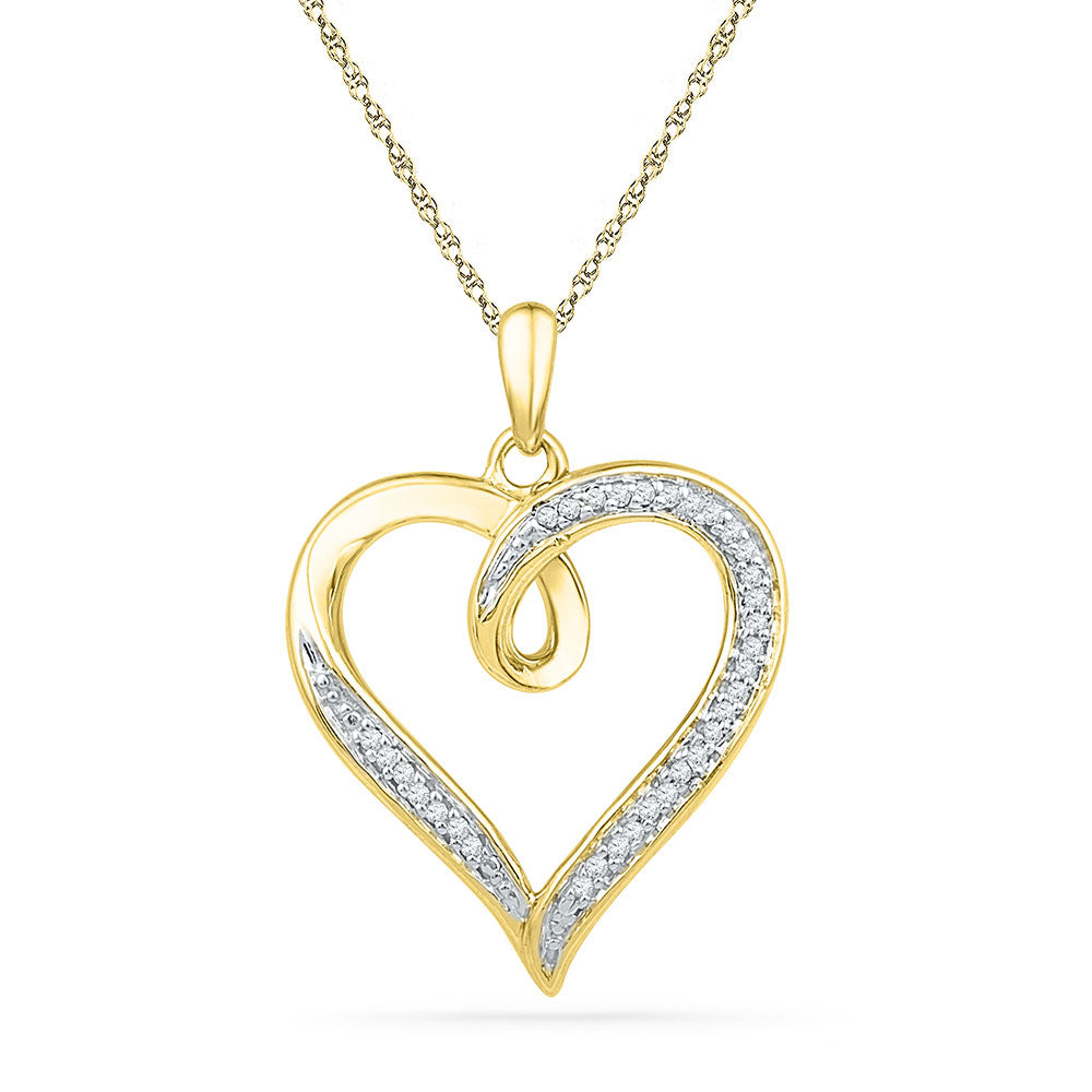 10kt Yellow Gold Women's Round Diamond Heart Pendant 1/10 ctw