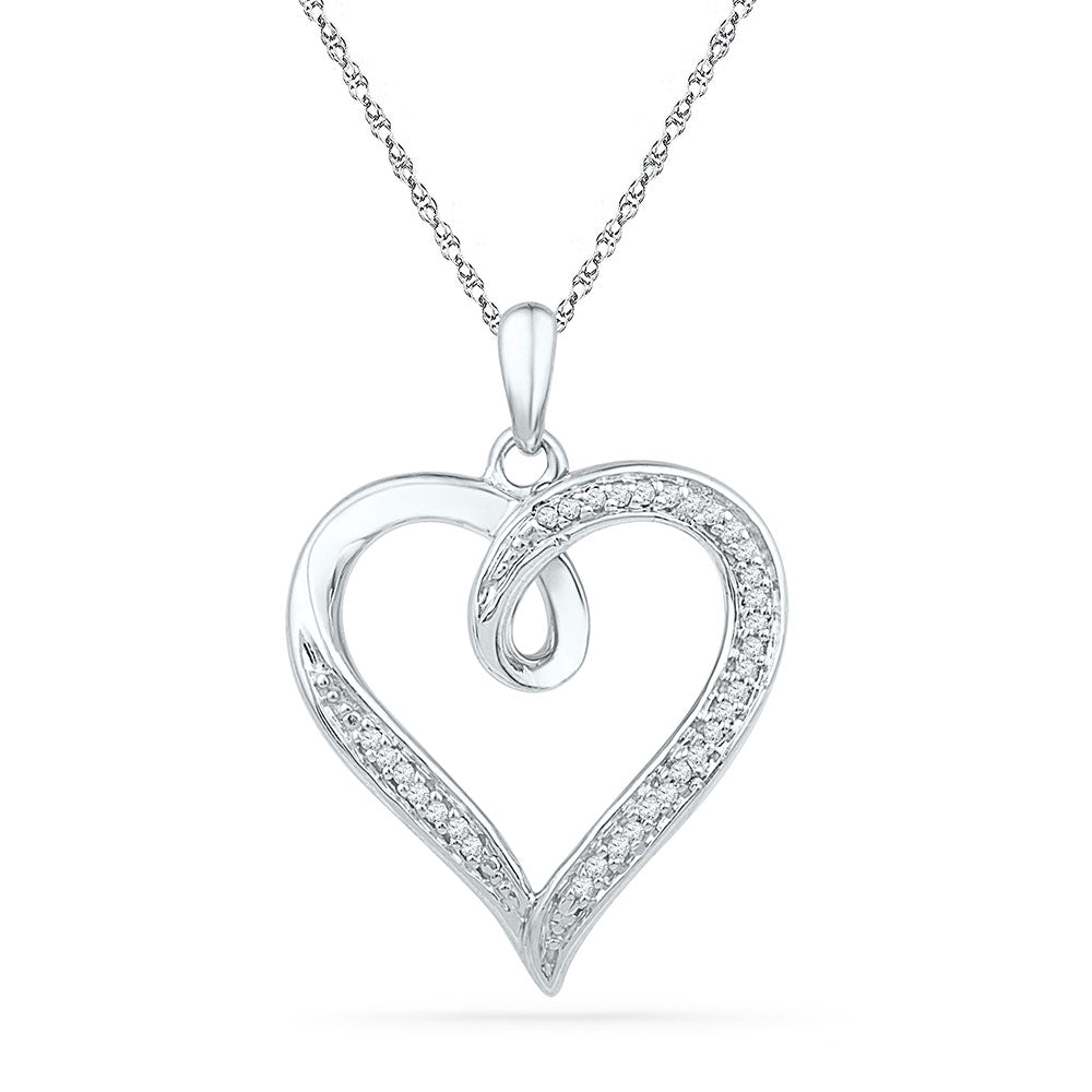 10kt White Gold Women's Round Diamond Heart Pendant 1/10 ctw