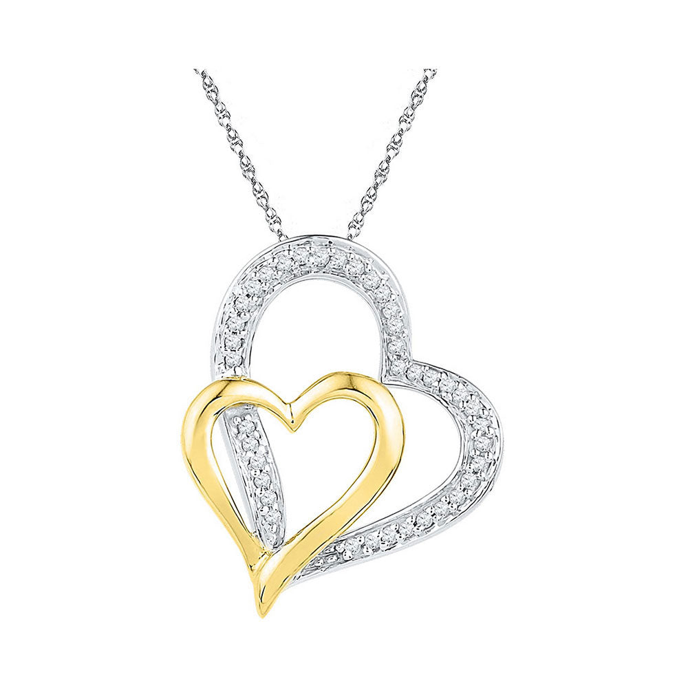 10kt White Gold Women's Diamond Two-tone Double Heart Pendant 1/8 ctw