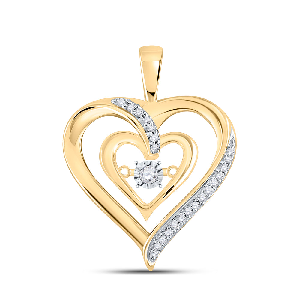 10kt Yellow Gold Women's Diamond Moving Twinkle Solitaire Heart Pendant 1/10 ctw