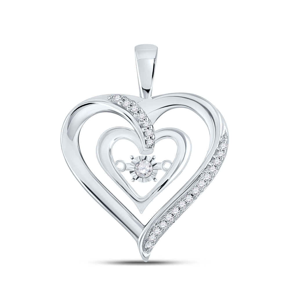 10kt White Gold Women's Diamond Moving Twinkle Solitaire Heart Pendant 1/10 ctw