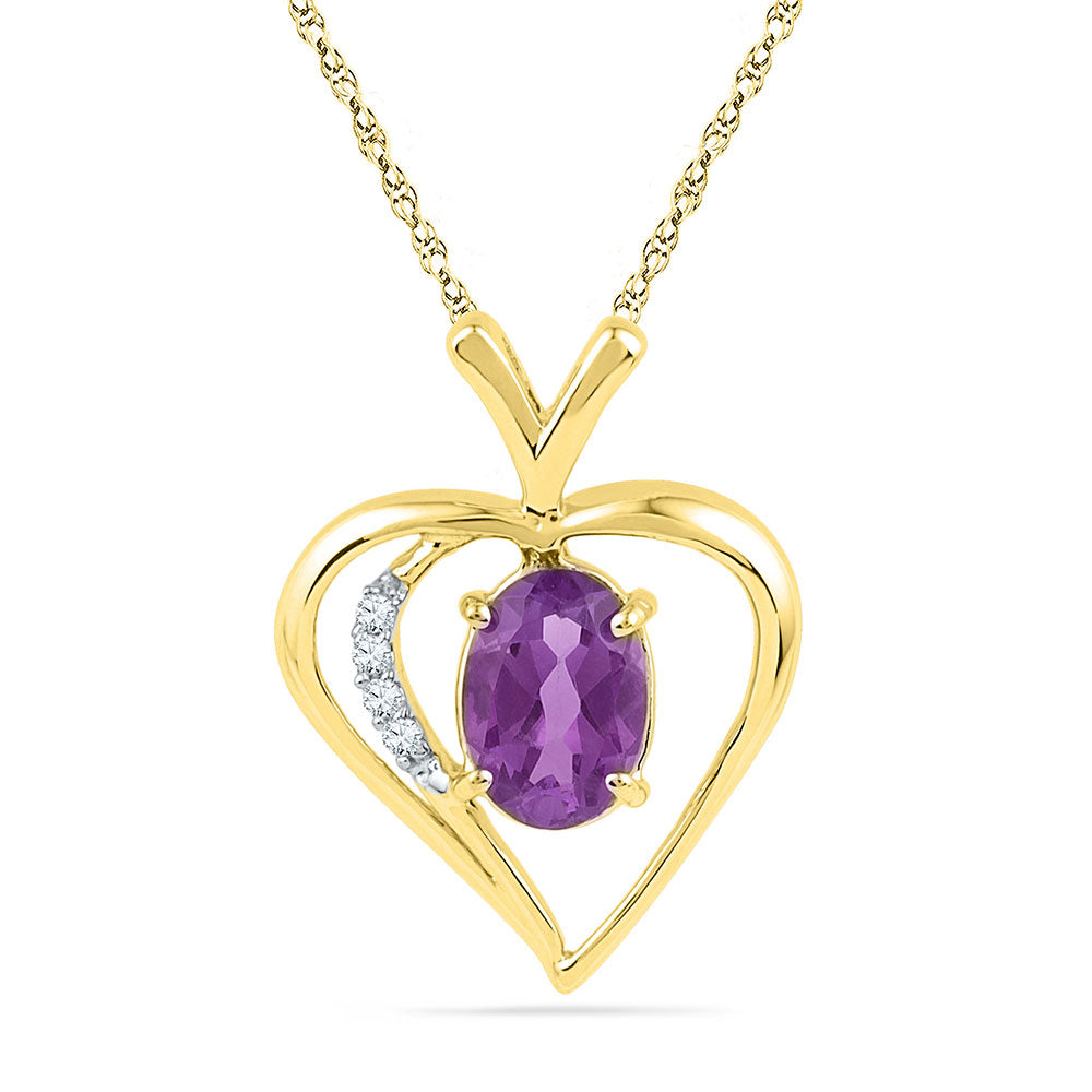 10kt Yellow Gold Women's Oval Lab-Created Amethyst Heart Pendant 3/4 ctw