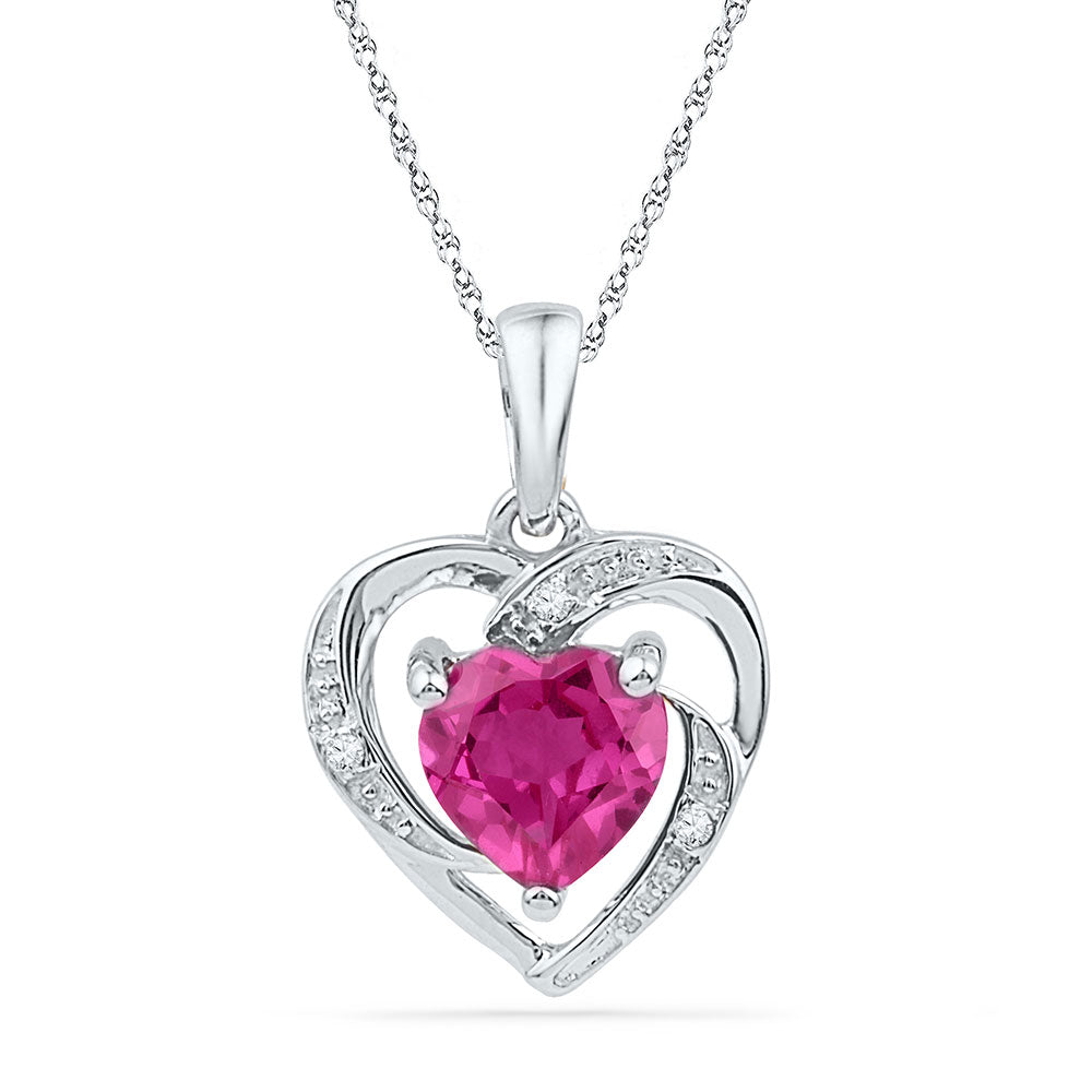 10kt White Gold Women's Lab-Created Ruby Heart Pendant 1 ctw