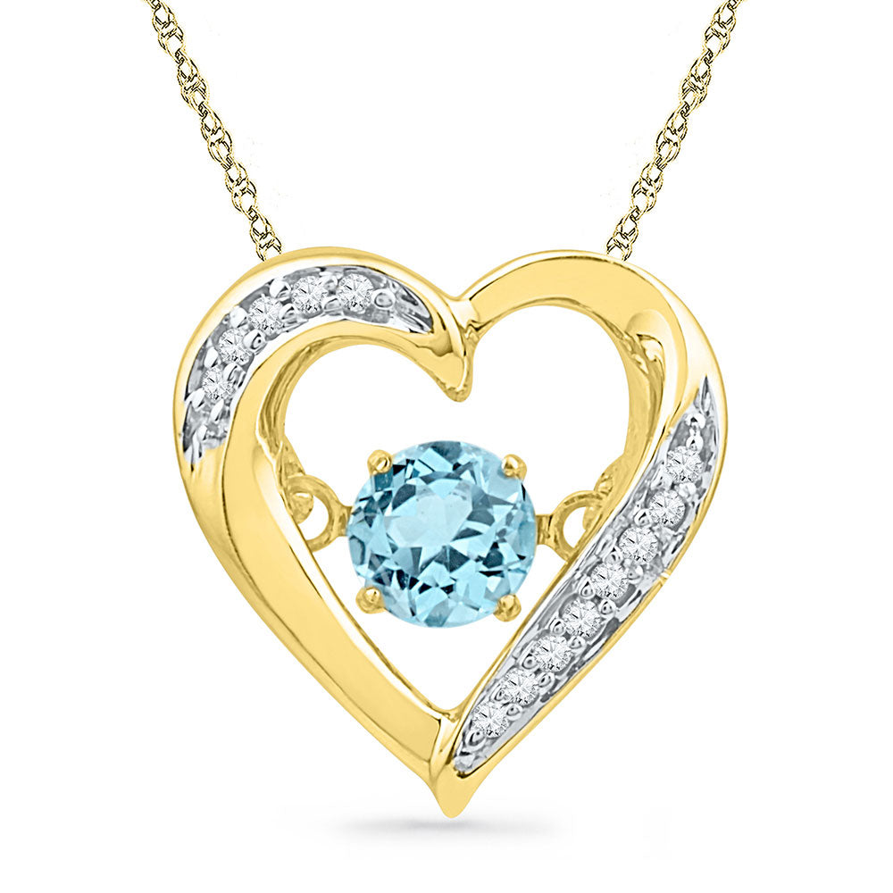 10kt Yellow Gold Women's Lab-Created Blue Topaz Moving Twinkle Heart Pendant 3/8 ctw
