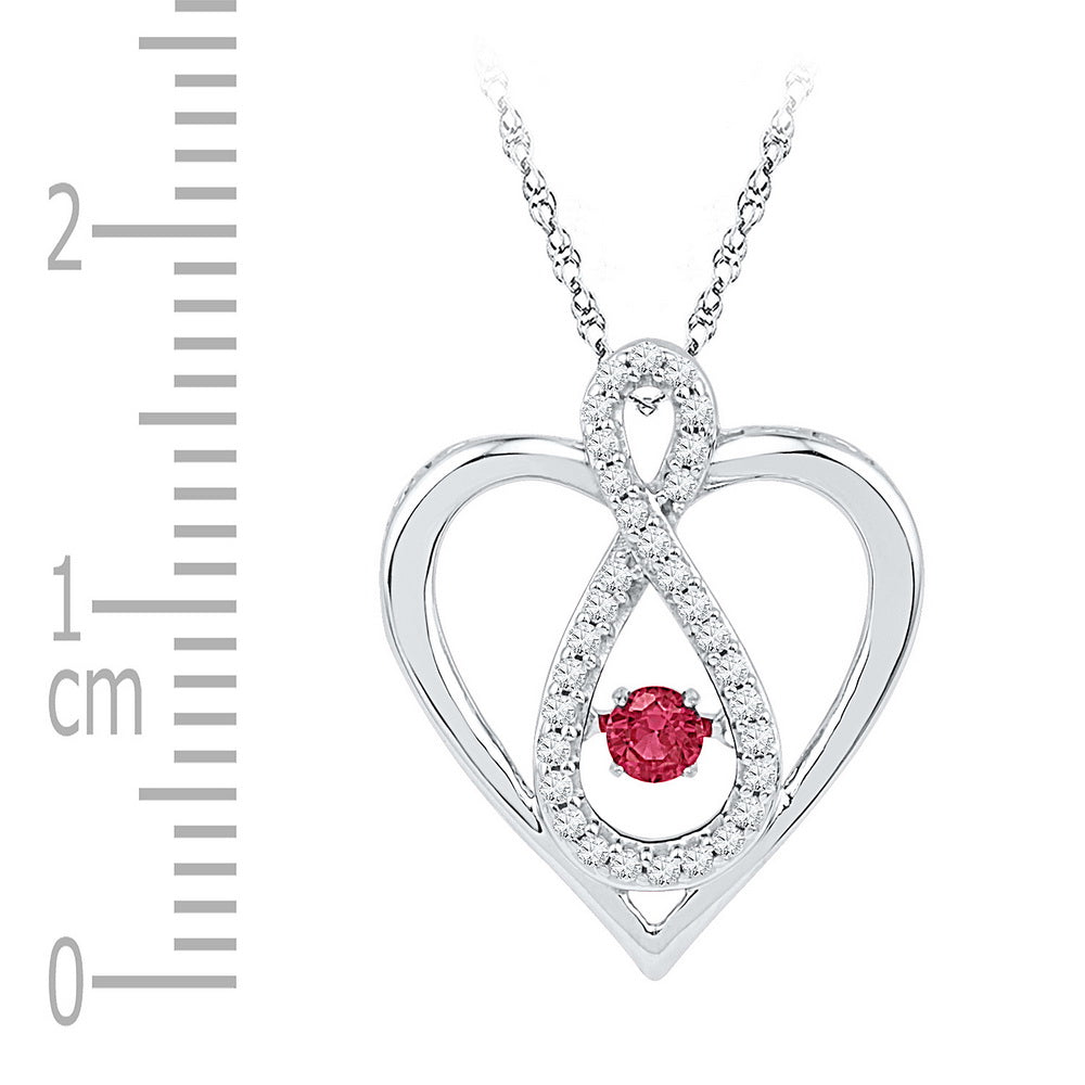 10kt White Gold Women's Lab-Created Ruby Diamond Infinity Heart Pendant 1/4 ctw