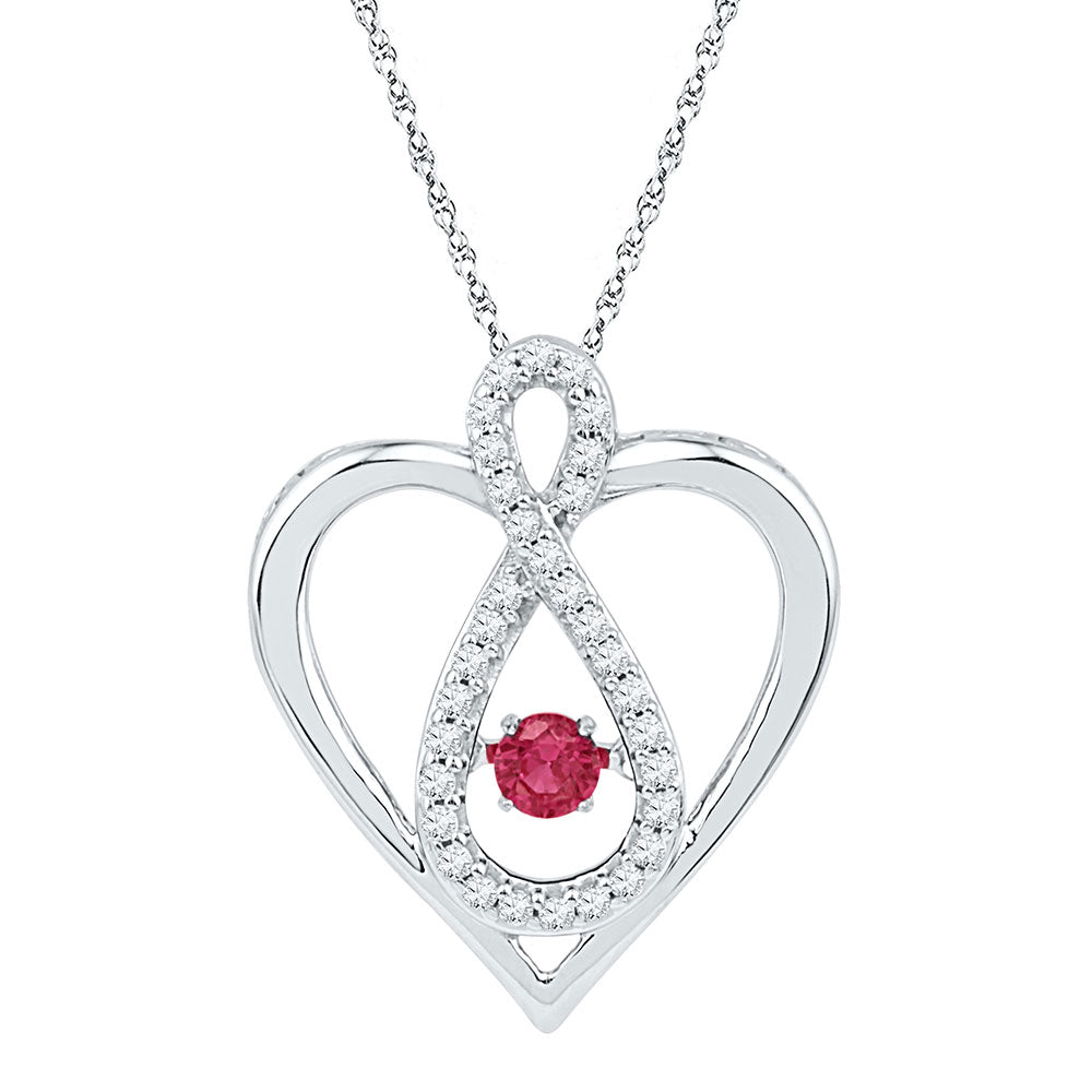 10kt White Gold Women's Lab-Created Ruby Diamond Infinity Heart Pendant 1/4 ctw - view 2