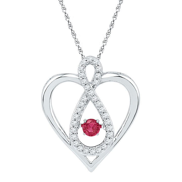 10kt White Gold Women's Lab-Created Ruby Diamond Infinity Heart Pendant 1/4 ctw - view 2