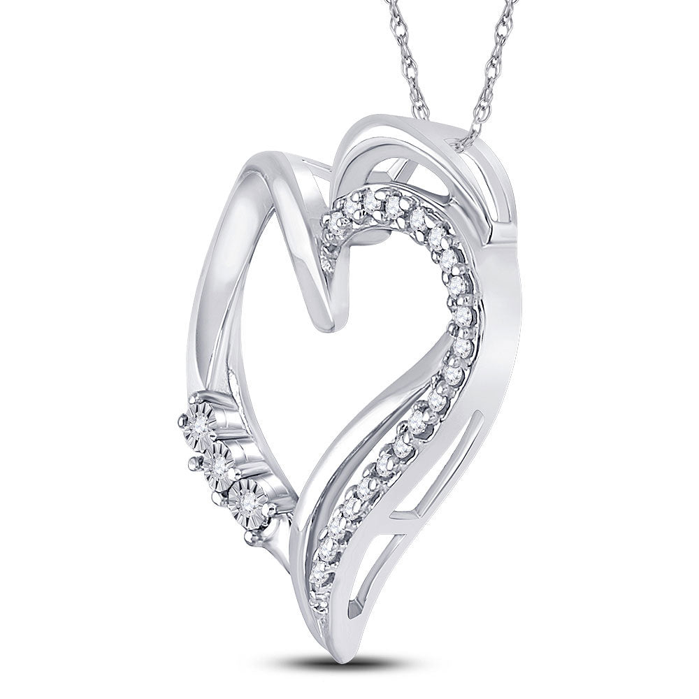10kt White Gold Women's Diamond Open-center Heart Pendant 1/10 ctw
