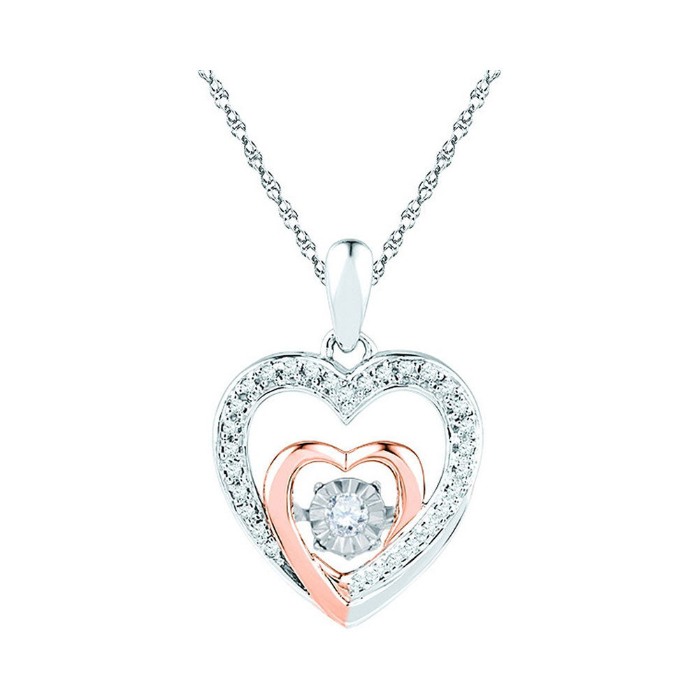 10kt Two-tone Gold Women's Diamond Twinkle Moving Heart Pendant 1/10 ctw