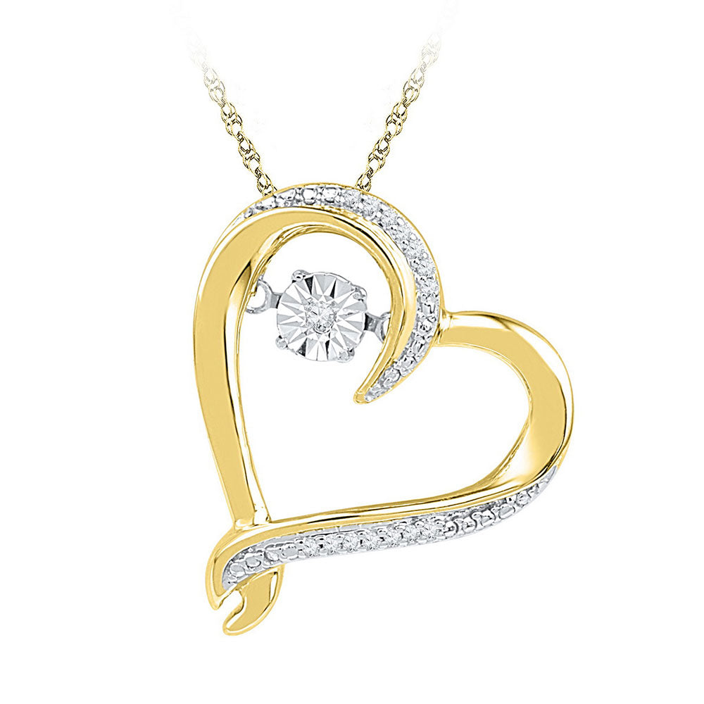10kt Yellow Gold Women's Moving Twinkle Diamond Heart Pendant 1/20 ctw - view 2