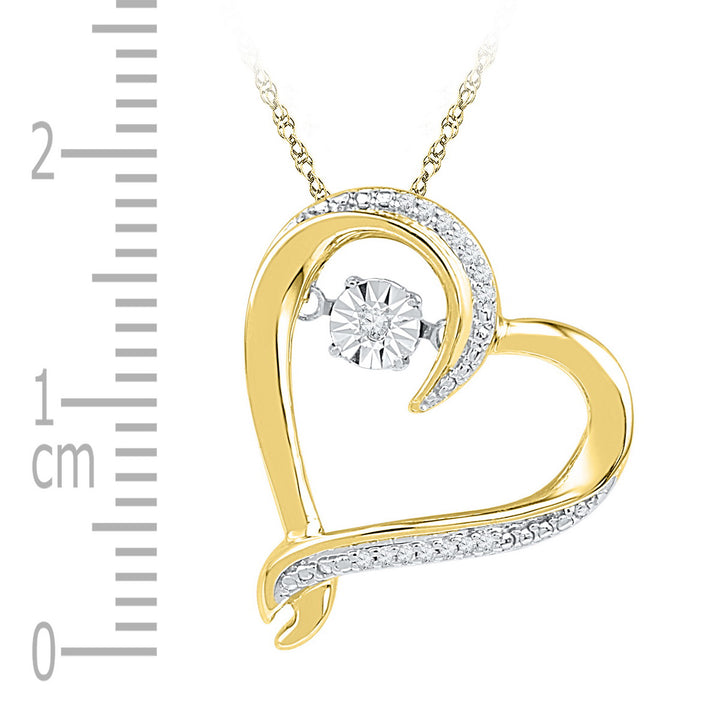 10kt Yellow Gold Women's Moving Twinkle Diamond Heart Pendant 1/20 ctw