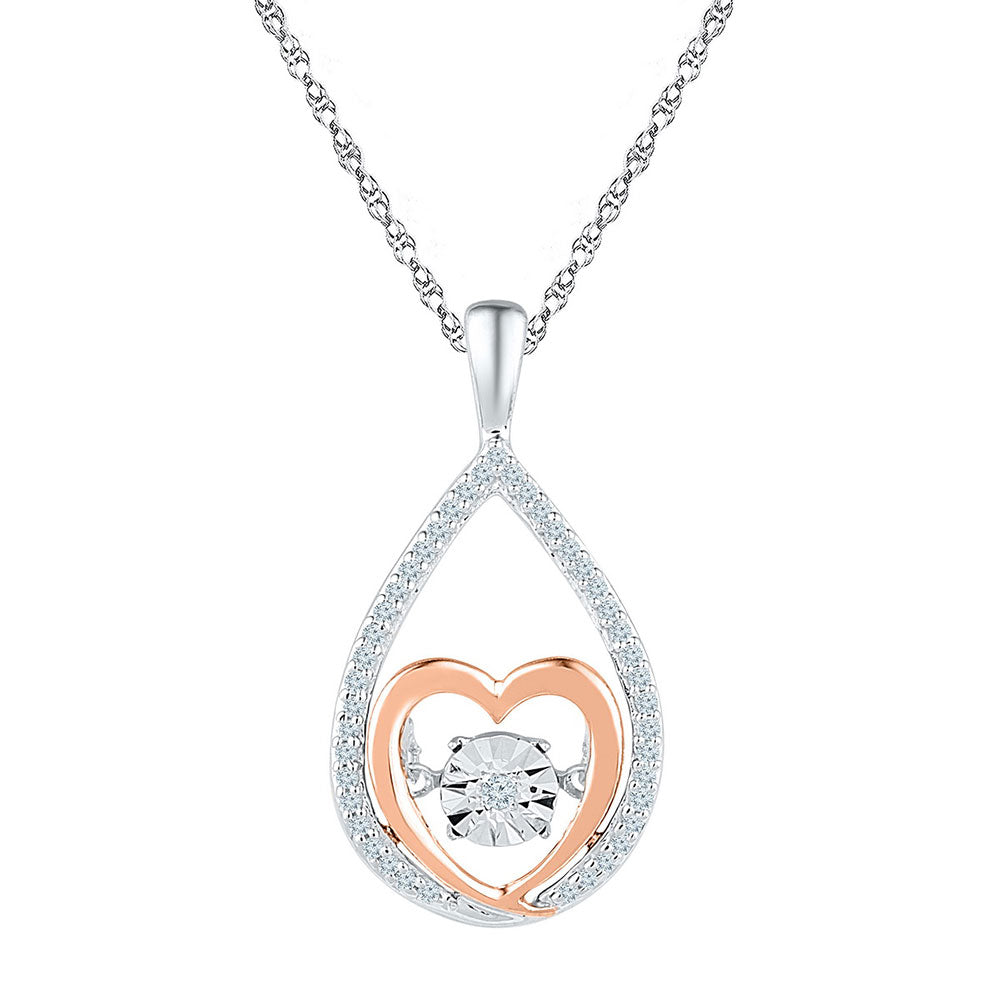 10kt Two-tone Gold Women's Moving Diamond Heart Pendant 1/8 ctw
