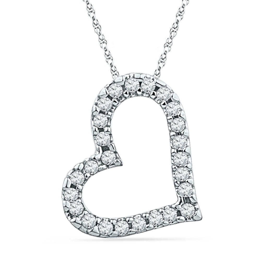 10kt White Gold Women's Round Diamond Heart Pendant 1/10 ctw